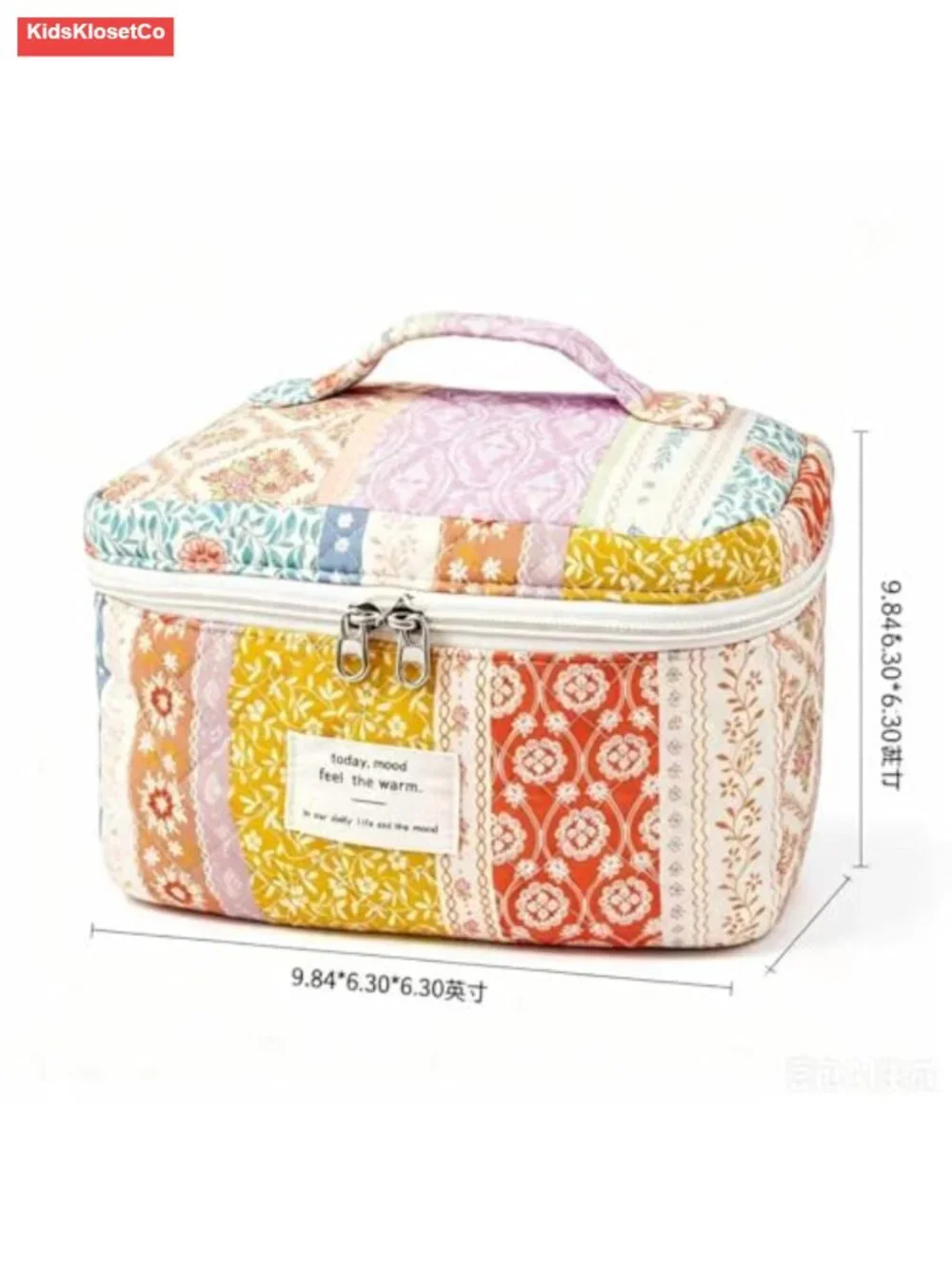 Large Quilted Cotton Cosmetic Bag Toiletry Organizer Travel Makeup Case